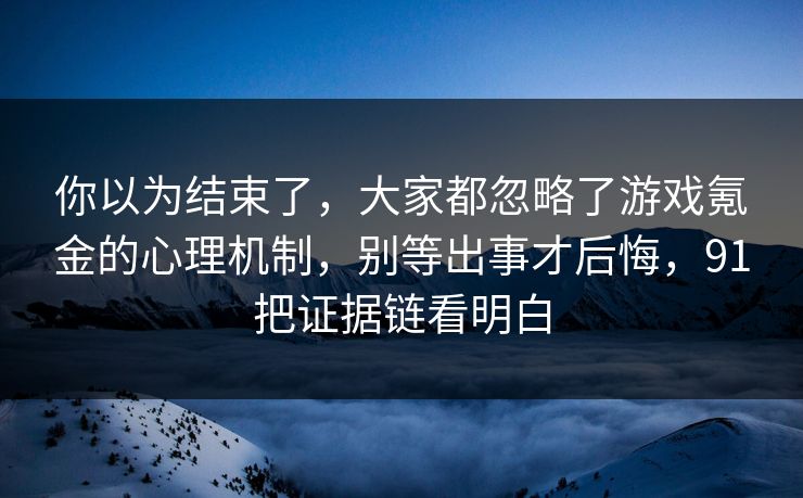 你以为结束了，大家都忽略了游戏氪金的心理机制，别等出事才后悔，91把证据链看明白