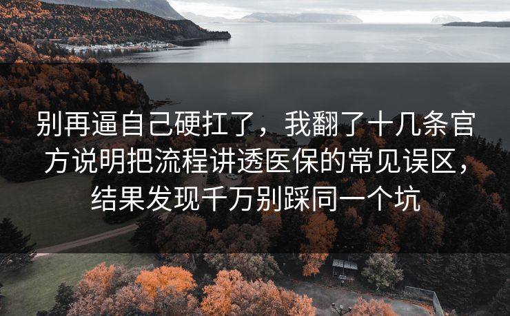 别再逼自己硬扛了，我翻了十几条官方说明把流程讲透医保的常见误区，结果发现千万别踩同一个坑