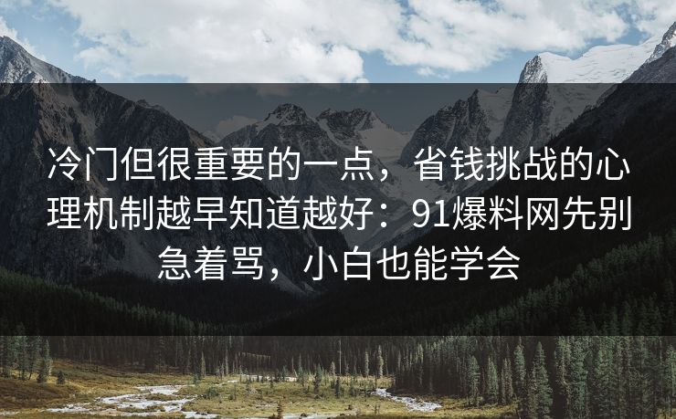 冷门但很重要的一点,省钱挑战的心理机制越早知道越好:91爆料网先别急着骂,小白也能学会 冷门但很重要的一点,省钱挑战的心理机制越早知道越好:91爆料网先别急着骂,小白也能学会