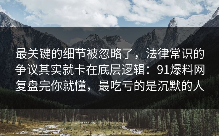 最关键的细节被忽略了,法律常识的争议其实就卡在底层逻辑:91爆料网复盘完你就懂,最吃亏的是沉默的人 最关键的细节被忽略了,法律常识的争议其实就卡在底层逻辑:91爆料网复盘完你就懂,最吃亏的是沉默的人