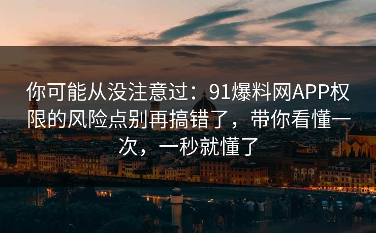 你可能从没注意过：91爆料网APP权限的风险点别再搞错了，带你看懂一次，一秒就懂了