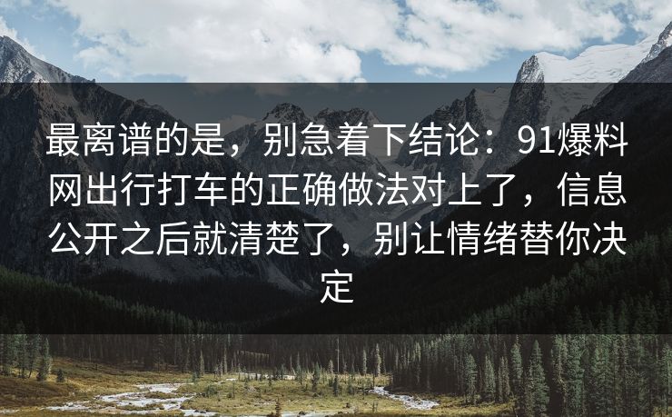最离谱的是,别急着下结论:91爆料网出行打车的正确做法对上了,信息公开之后就清楚了,别让情绪替你决定 最离谱的是,别急着下结论:91爆料网出行打车的正确做法对上了,信息公开之后就清楚了,别让情绪替你决定