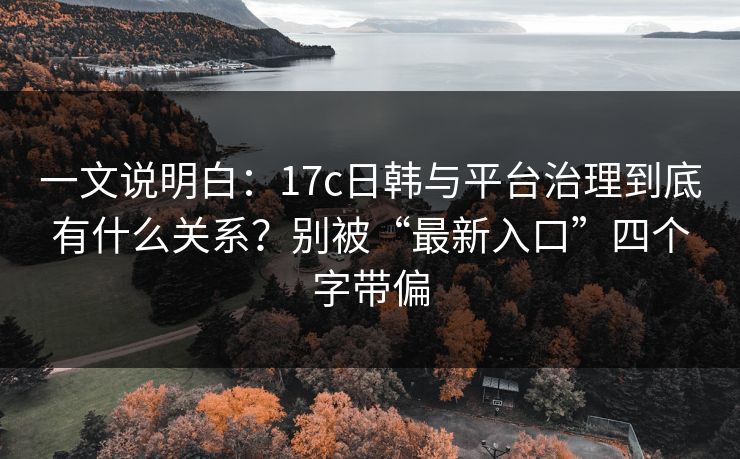 一文说明白：17c日韩与平台治理到底有什么关系？别被“最新入口”四个字带偏