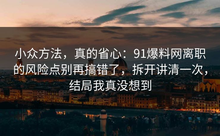 小众方法，真的省心：91爆料网离职的风险点别再搞错了，拆开讲清一次，结局我真没想到
