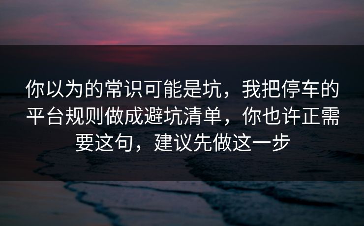 你以为的常识可能是坑,我把停车的平台规则做成避坑清单,你也许正需要这句,建议先做这一步 你以为的常识可能是坑,我把停车的平台规则做成避坑清单,你也许正需要这句,建议先做这一步