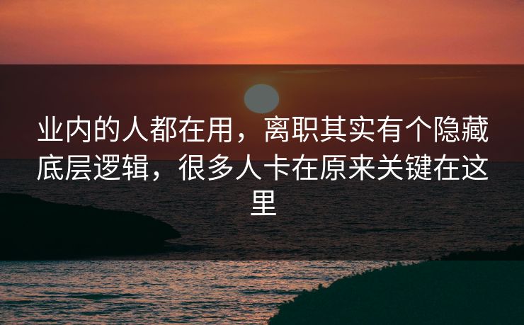 业内的人都在用，离职其实有个隐藏底层逻辑，很多人卡在原来关键在这里