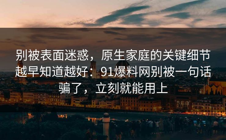 别被表面迷惑，原生家庭的关键细节越早知道越好：91爆料网别被一句话骗了，立刻就能用上