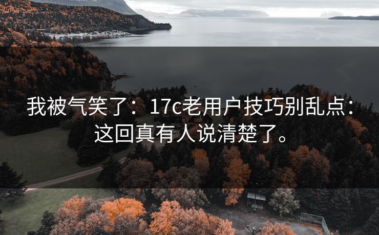 我被气笑了:17c老用户技巧别乱点:这回真有人说清楚了。 我被气笑了:17c老用户技巧别乱点:这回真有人说清楚了。